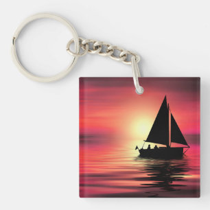 Llavero Barco de vela al atardecer en el mar Diseño de art