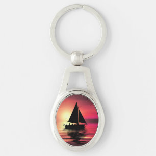 Llavero Barco de vela al atardecer en el mar Diseño de art