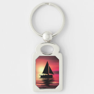Llavero Barco de vela al atardecer en el mar Diseño de art