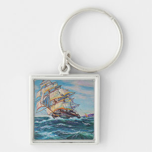 Llavero Barco de vela en aguas tosferas pintura al aceite