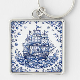 Llavero Barco Mercante Estilo Delft Azul Blanco