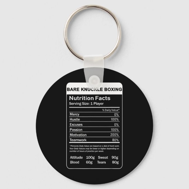 Llavero Bare Knuckle Boxing Nutrition Facts (Anverso)