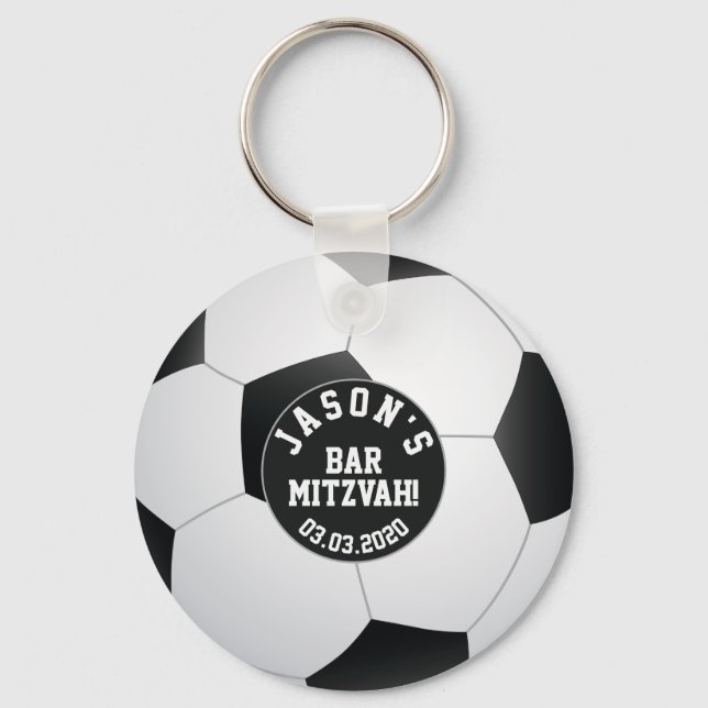 Llavero Barra de fútbol Mitzvah Favor Keychain Black White (Anverso)