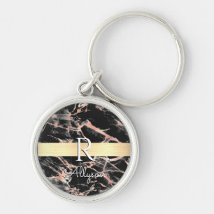 Llavero Barras de oro con mármol negro y rosa dorado, mono