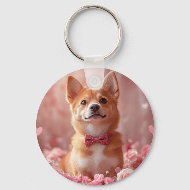 Llavero Basenji con Rosas - Día de San Valentín (Anverso)