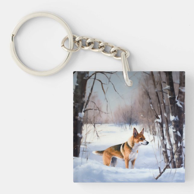 Llavero Basenji deja que nieve Navidades (Frente)