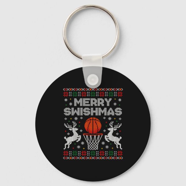 Llavero Basketball Christmas Ugly Sweater Merry Swishmas M (Anverso)