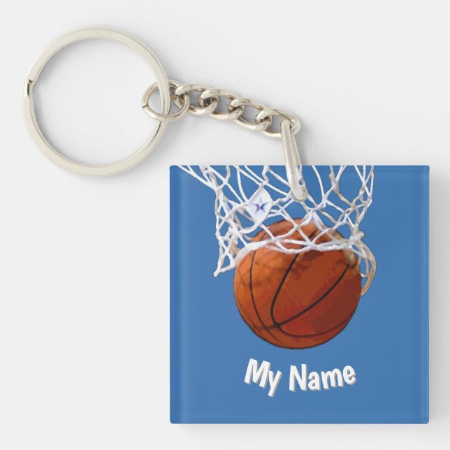 Llavero Basketball Your Name Custom Steel Blue Background (Frente)