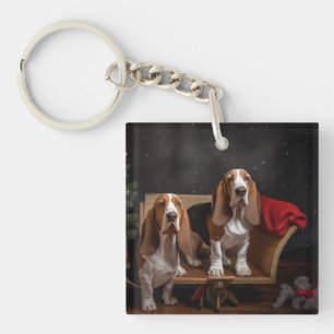 Llavero Basset Hound Nevado Trineo Decoración de Navidad