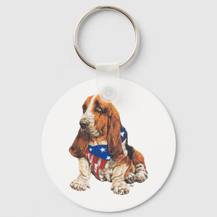 Llavero Basset Hound Patriótico Americano