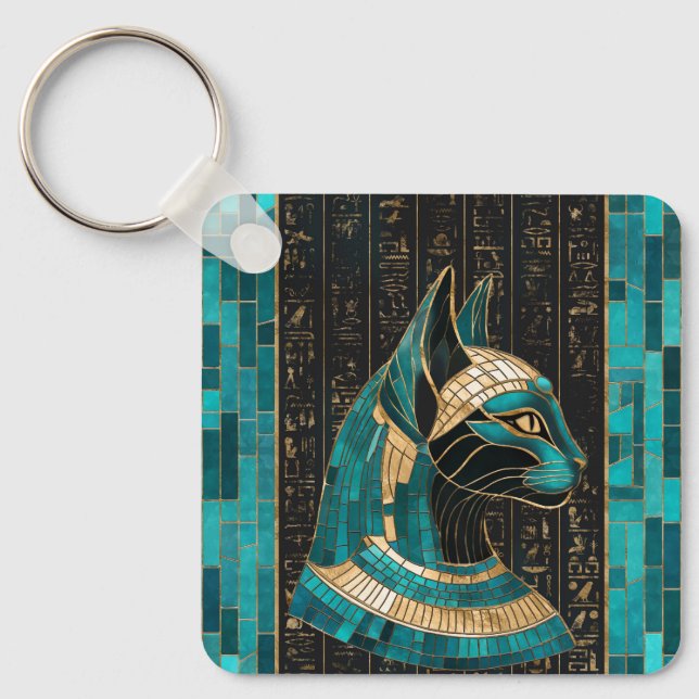 Llavero Bastet de diosa gata egipcia -arte mosaico (Anverso)