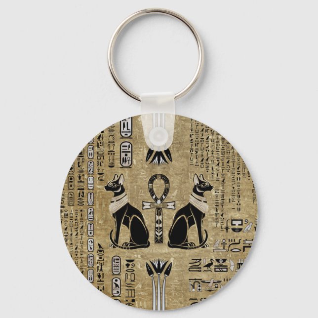 Llavero Bastet - Gatos Egipcios Y Cruz Del Ankh (Anverso)