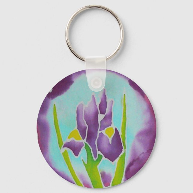 Llavero Batik de flores de iris morado (Anverso)