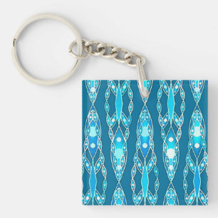 Llavero Batik Tribal - Azul Océano y Aqua