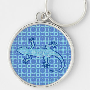 Llavero batik tribal Gecko - azul denim suave