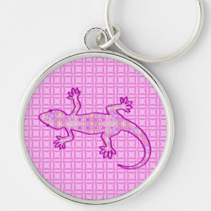 Llavero batik tribal Gecko - orquídea y cáscara rosa