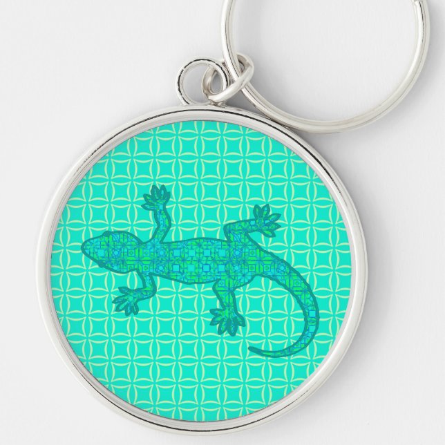 Llavero batik tribal Gecko - turquesa / pavo real (Frente)