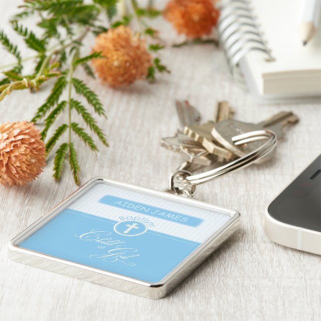 Llavero Bautismo de nieto felicita a hijo azul de Dios (Lado)