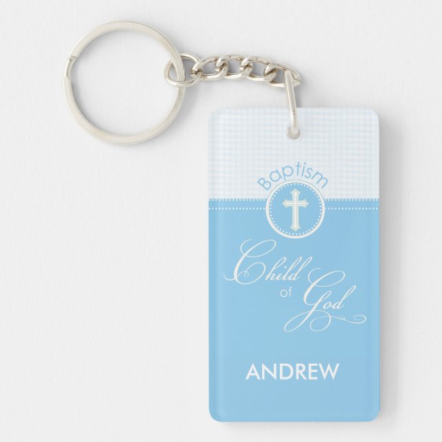 Llavero Bautismo Hito azul de Dios, Personalizable (Frente)