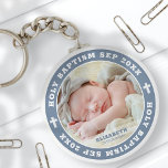 Llavero Bautismo sagrado Personalizado de la Cruz Blanca m<br><div class="desc">Este diseño sencillo y moderno se compone de una tipografía de suero y añade una foto personalizado.</div>