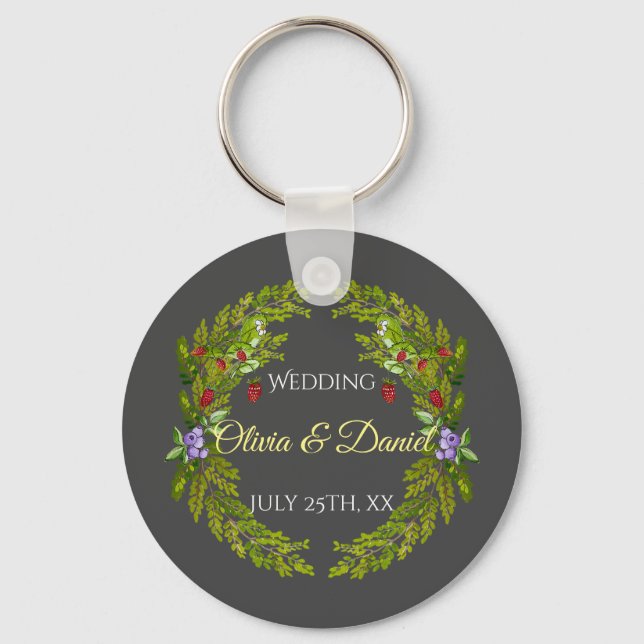 Llavero Bayas y setas de la selva acuática boda wr (Anverso)