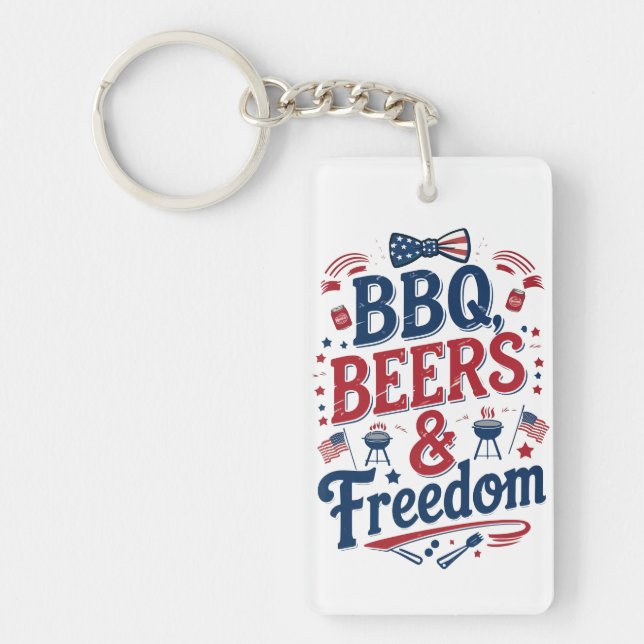 Llavero BBQ, Beers & Freedom – Retro 4th of July Vibes (Frente)