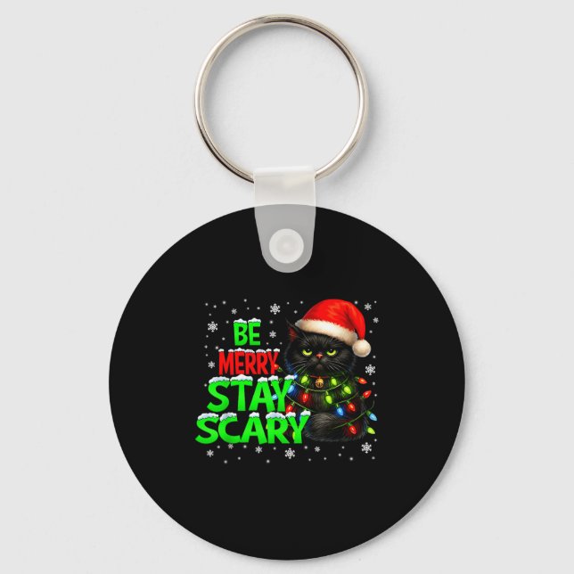 Llavero Be Merry Stay Y Black Cat Funny Halloween Christma (Anverso)