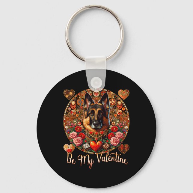 Llavero Be My Valentine Dog Flower Red Heart Day - German  (Anverso)