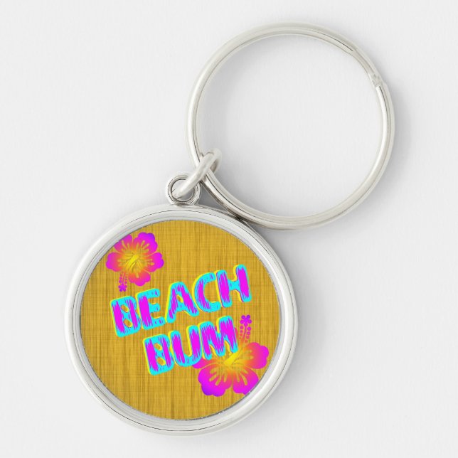 Llavero Beach Bum Hibiscus Flor rosa y Keychain Verde azul (Frente)