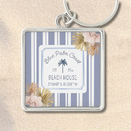 Llavero Beach House Blue Stripes Coastal Boho Farmhouse