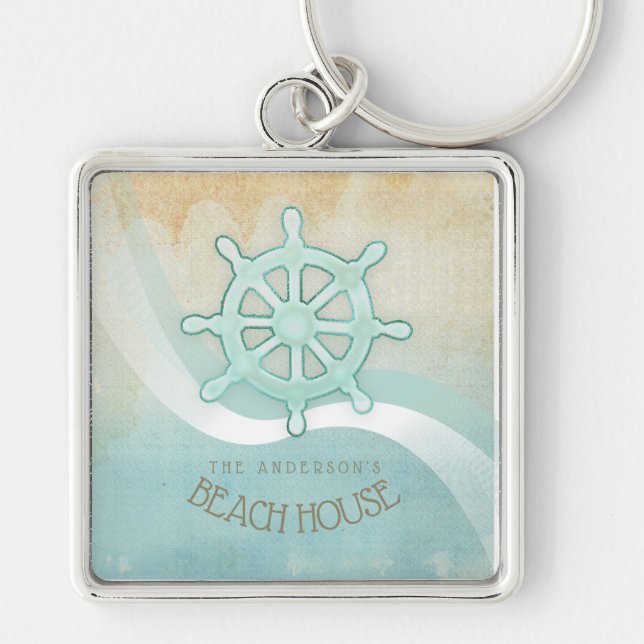 Llavero Beach House Nautical Boat Helm Aqua Blue ID623 (Frente)