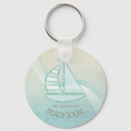 Llavero Beach House Nautical Sailboat Aqua Blue ID623