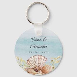 Llavero Beach Ocean Watercolor Seashells Favor de la boda