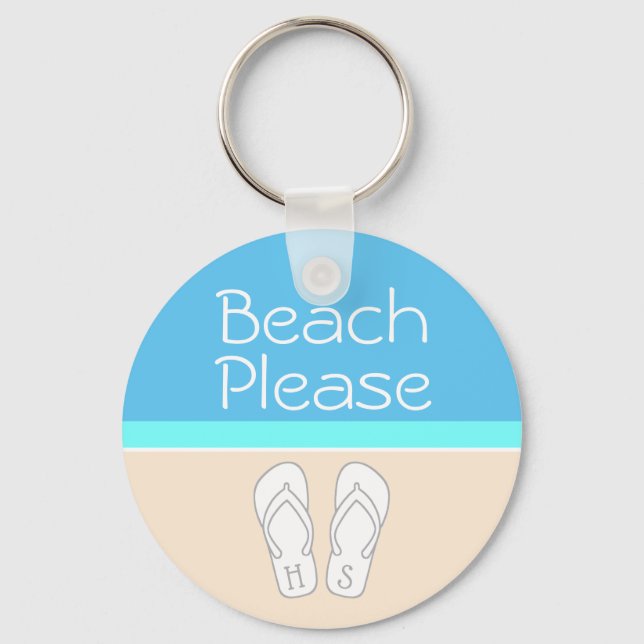 Llavero Beach Please Monogram Flip-Flops Moderno Template (Anverso)