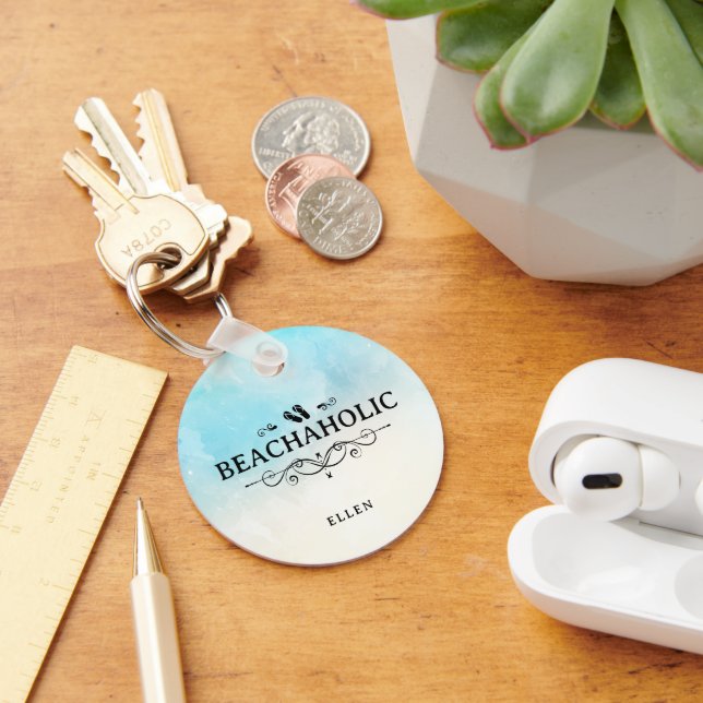 Llavero Beachaholic Acuarela Playa Personalizada (Escritorio )