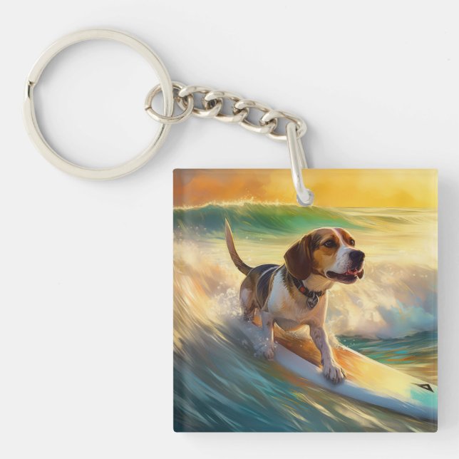 Llavero Beagle Beach Surfing Painting (Frente)