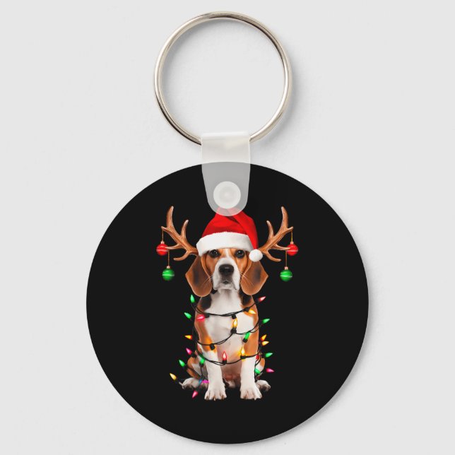 Llavero Beagle Christmas Tree Shirt Beagle Santa Hat Lover (Anverso)