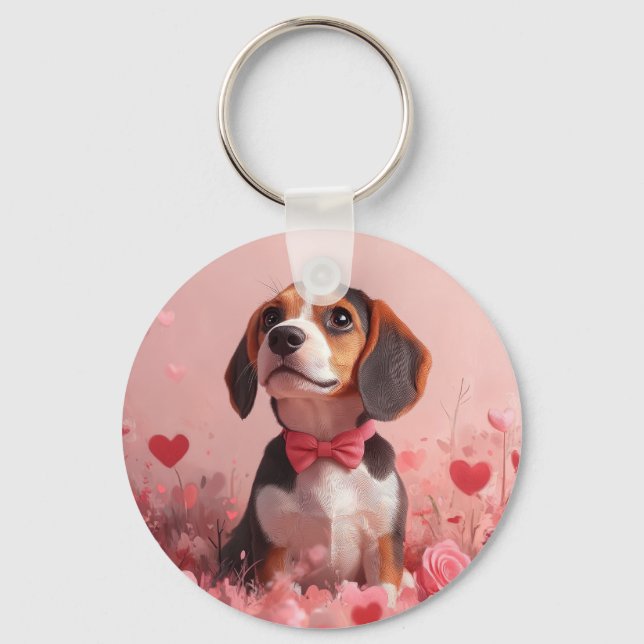 Llavero Beagle con Rosas - El día de San Valentín (Anverso)