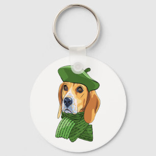 Llavero Beagle de perro en boina verde francesa
