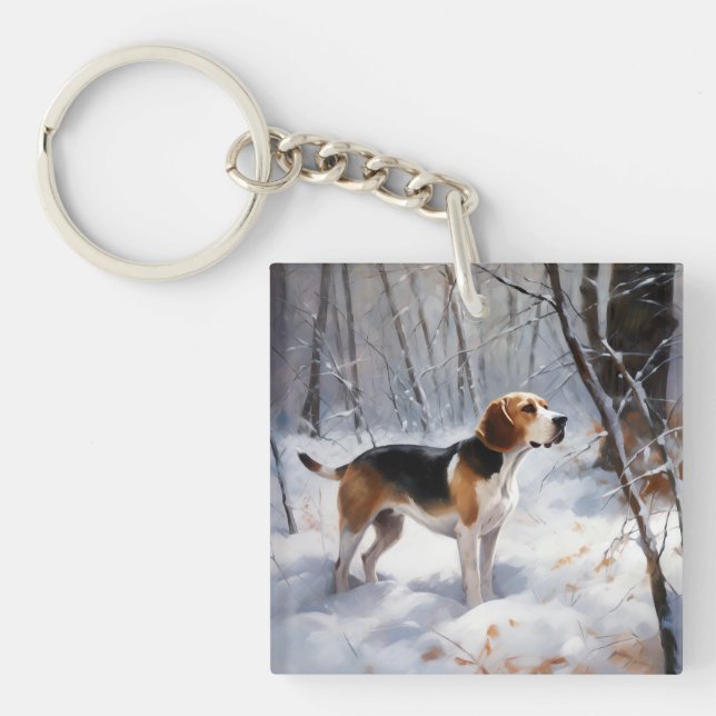Llavero Beagle Deja que nieve Navidad  (Frente)