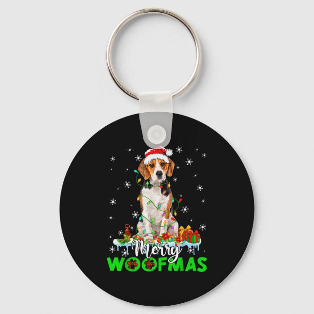 Llavero Beagle Dog Merry Woofmas Funny Xmas Lights Santa H (Anverso)
