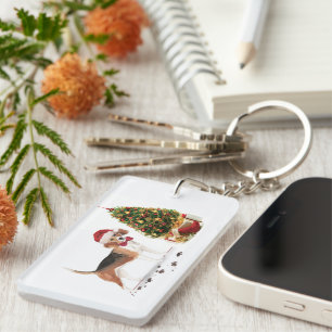 Llavero Beagle graciosos Navidades perro con árbol