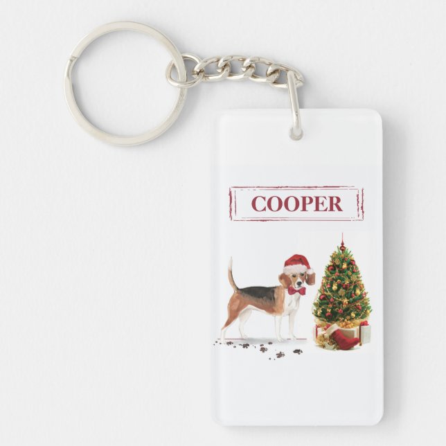 Llavero Beagle graciosos Navidades perro con árbol (Frente)