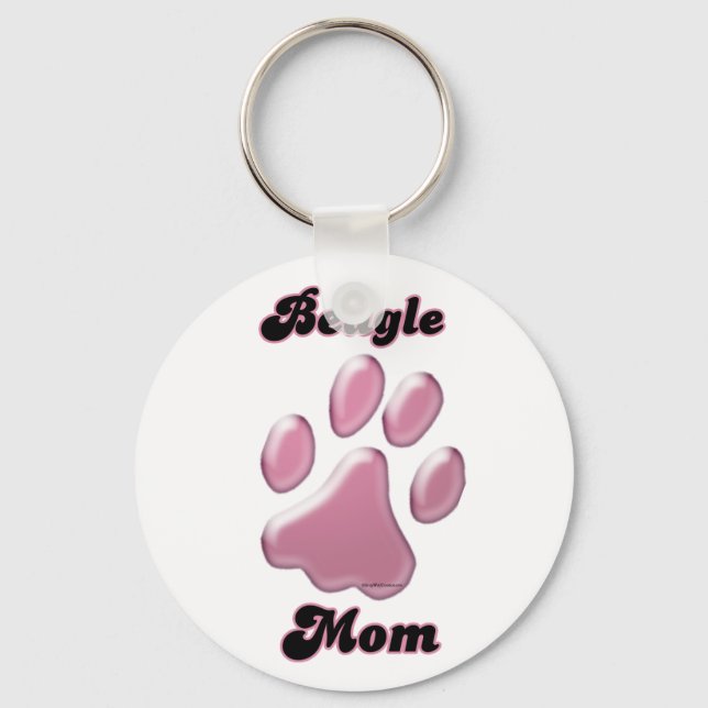 Llavero Beagle Mom Pink Pawprint Keychain (Anverso)