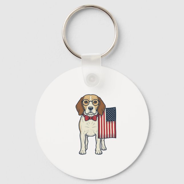 Llavero Beagle Patriótico con Bandera Arte Vectorial Vinta (Anverso)