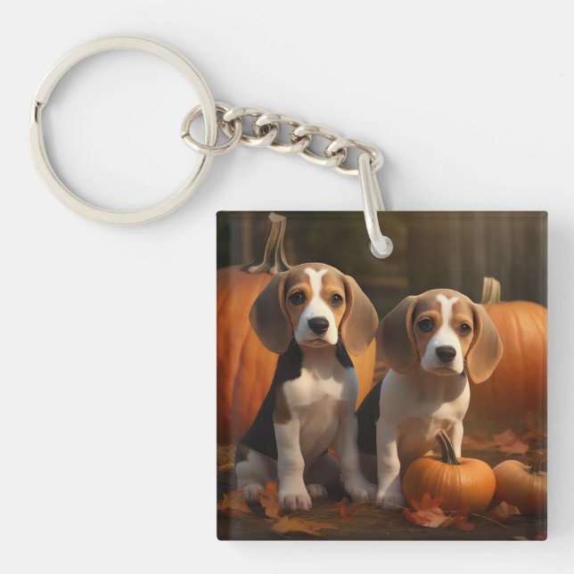 Llavero Beagle Puppy Calabaza deslumbrante de otoño (Frente)
