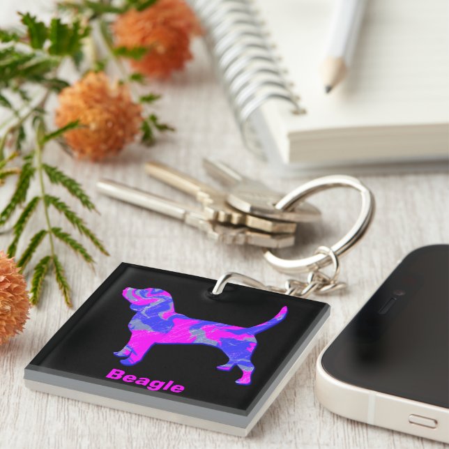 Llavero Beagle Silhouette Hot Pink & Blue (Frente Derecha)
