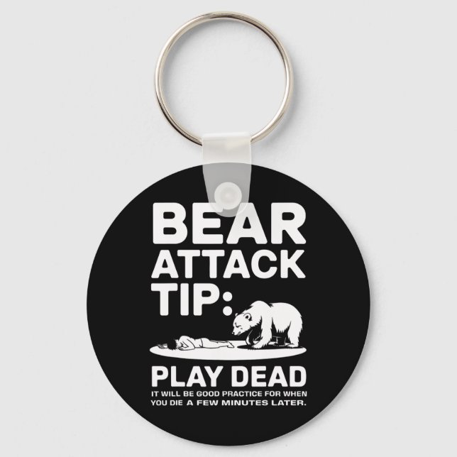 Llavero Bear Attack Tip Play Dead Funny Camping Hiking Des (Anverso)