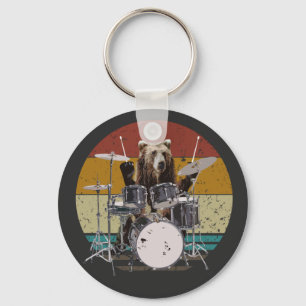 Llavero Bear Drummer Reproducir tambores Keychain botón bá