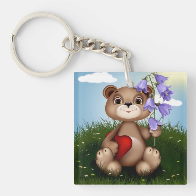 Llavero Bear Holding Bouquet Flower-30926 (Frente)